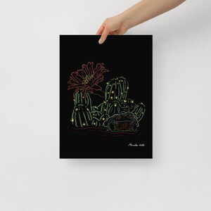 Frosch Poster Kaktus Wandkunst Neonlicht Wohnkultur Frosch Ästhetik Kaktus Wohnkultur Kaktus Neon Dekorationen Dunkler Frosch Kaktus Kunst