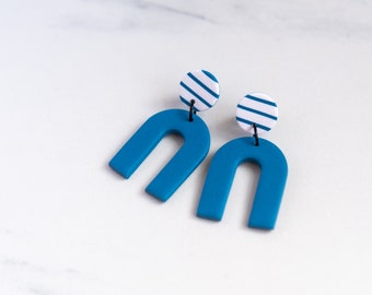 Navy arch earrings | Navy and white stripes | Unique earrings | Lightweight earrings