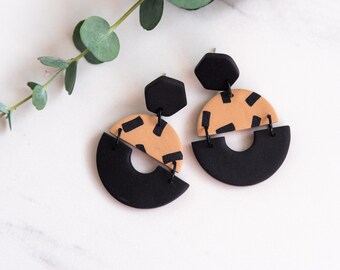 Black earrings | Statement earrings | Semi circle and hexagon earrings | Unique jewellery | Lightweight earrings