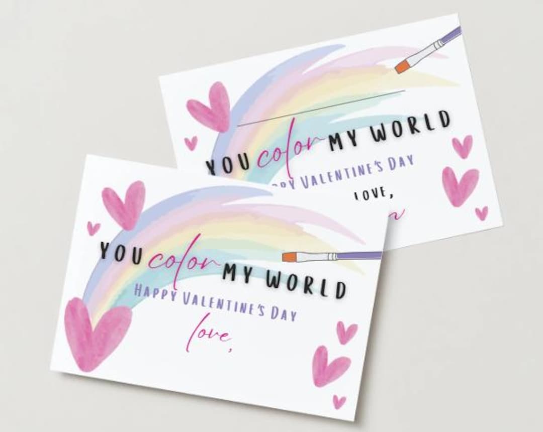 You Color My World Valentine Printable Card for Kids Class Exchange Etsy
