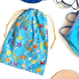 Wasserdichte Kordel Nasstasche für Badeanzug, Sommermuschelmuster Strand- und Pooltasche, Reisezubehör für Mama
