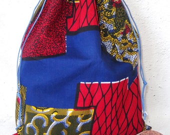 African fabric swimsuit waterproof bag and wet clothes pouch, large beach drawstring bag, summer essentials travel accessories for mom