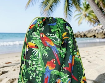 Bolsa impermeable grande con estampado de aves tropicales, playa, piscina y viajes.