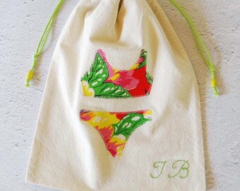 Travel lingerie bag with monogram, hand embroidered monogram, underwear bag for travel for teenage girl, personalized gift for girl