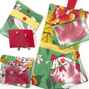 Sieradenorganizer met kaart voor oorbellenhouder, minimalistische reisetui voor sieraden met doorzichtige zakjes, cadeau voor moeder en reiziger, Braziliaanse stof