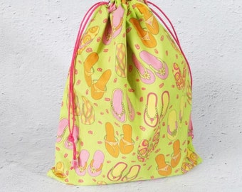 Flip flop waterproof beach drawstring bag for summer, wet bag for swimsuit, travel accessories for mom