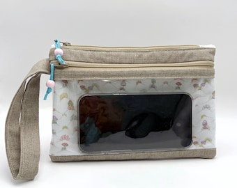 Polsbandje voor Liberty-telefoon, doorzichtig zakje met touchscreen, reisorganizer met dubbel zakje (tot 6,9 inch)