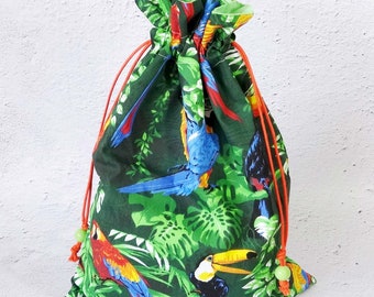 Small laundry bag for lingerie, drawstring bag, underwear organizer bag for women, tropical gifts for mom, travel essentials, tropical birds