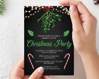 Christmas Party Invitation, Xmas Lights Invitation, Christmas Party Invite, Rustic Mistletoe Winter Invitation, EDITABLE TEMPLATE, corjl