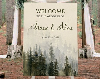 EDITABLE, Forest Wedding Welcome Sign Template, Large Wedding Welcome Sign, Pine Tree Wedding, Rustic Decor Wedding, Edit All Text, A103