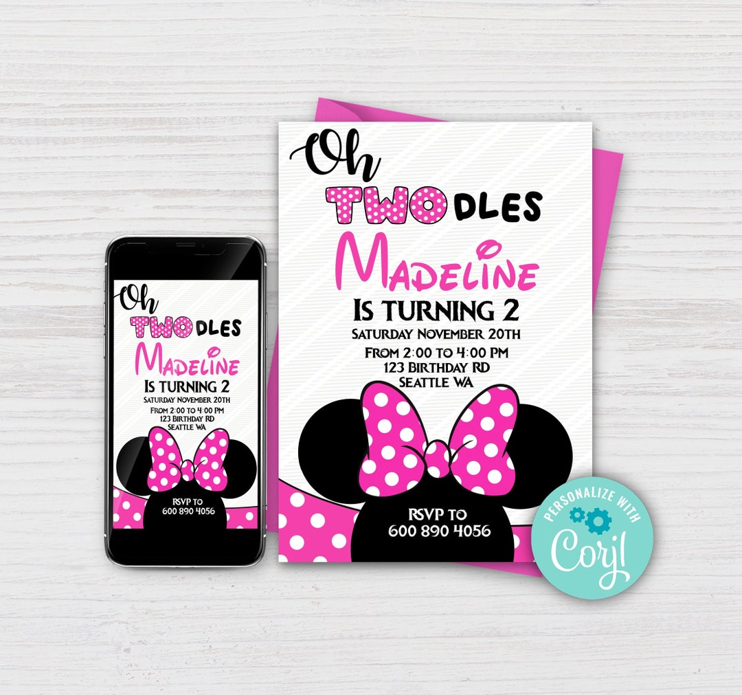 EDITABLE, Oh Twodles Minnie Mouse Birthday Invitation, Minnie Mouse