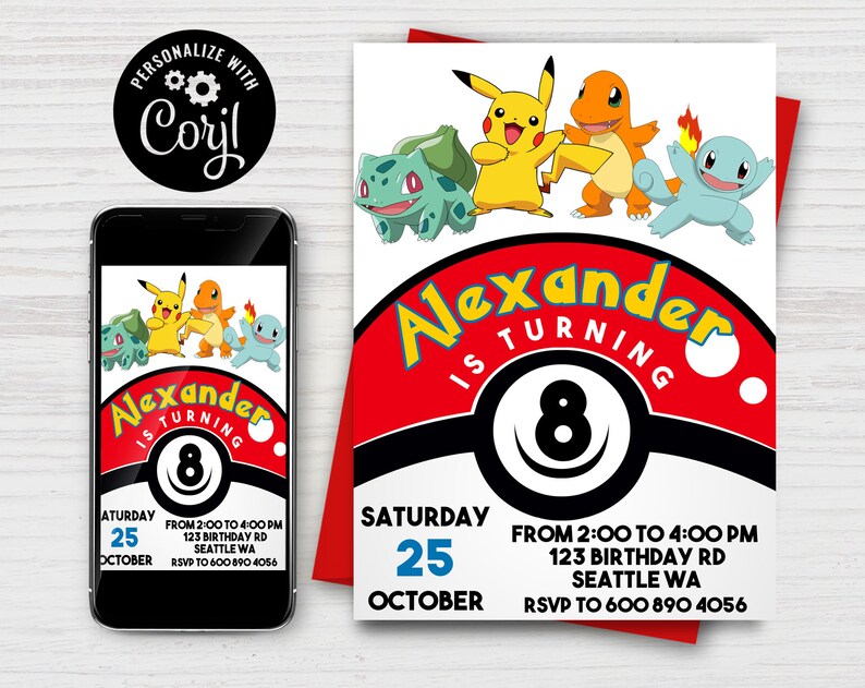 EDITABLE, Pokemon Birthday Invitation, Pokemon Evite, Pokemon Digital