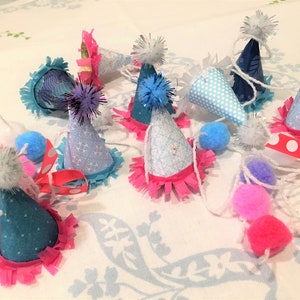 PARTY HAT BANNER Paper Hats with Pompoms and Fringe Party Decoration