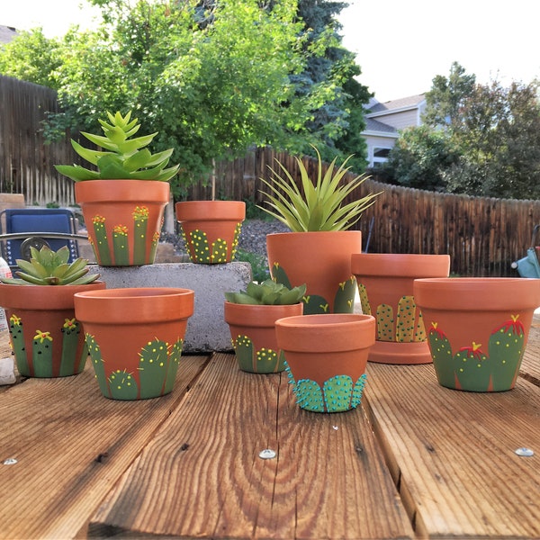 HAND PAINTED Terra Cotta Clay Pots for Succulents and Cactus, Planters 4" Tall