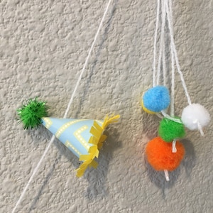 PARTY HAT BANNER Paper Hats with Pompoms and Fringe Party Decoration