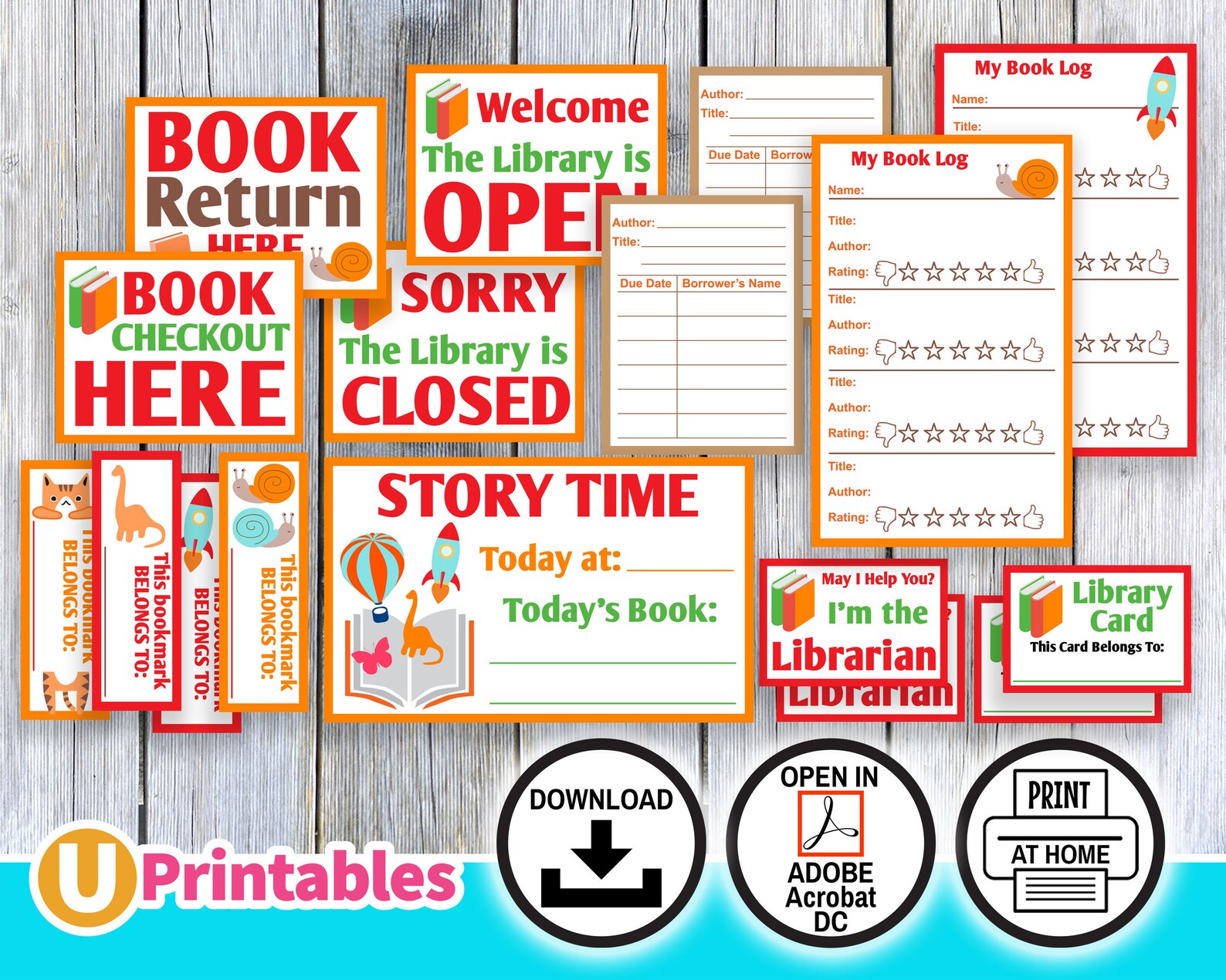 Pretend Play Printable Library Set Instant Download Books Etsy