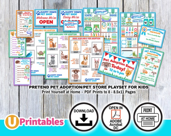 Pretend Pet Adoption Pet Shop Set Printables Instant | Etsy