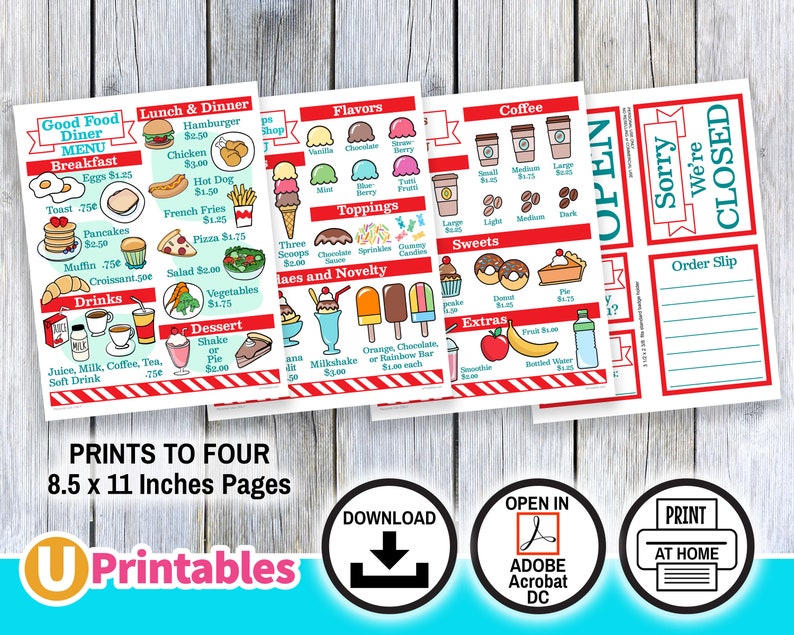 Pretend Play Printable Restaurant Set Instant Download | Etsy