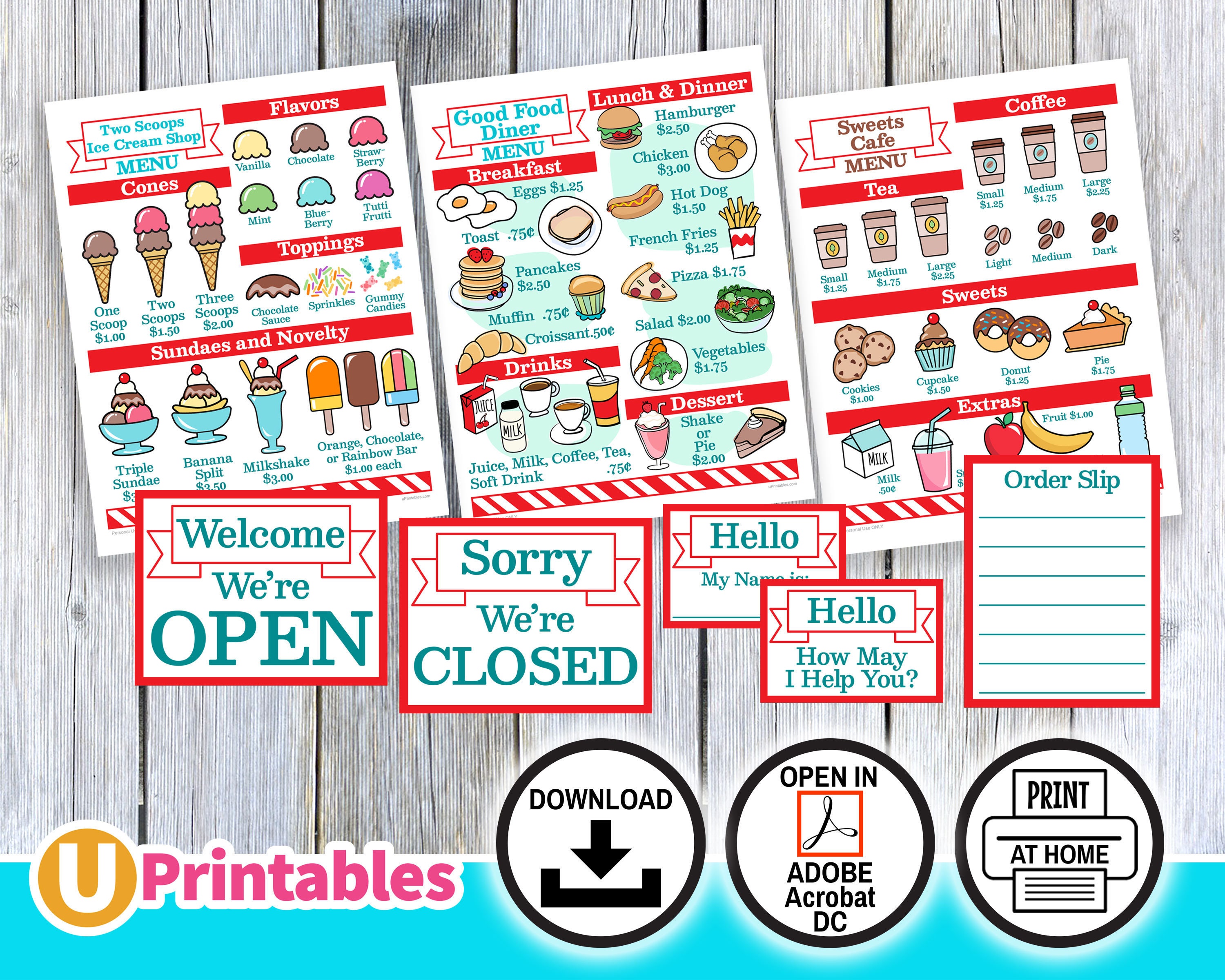 Pretend Play Printable Restaurant Set Instant Download | Etsy