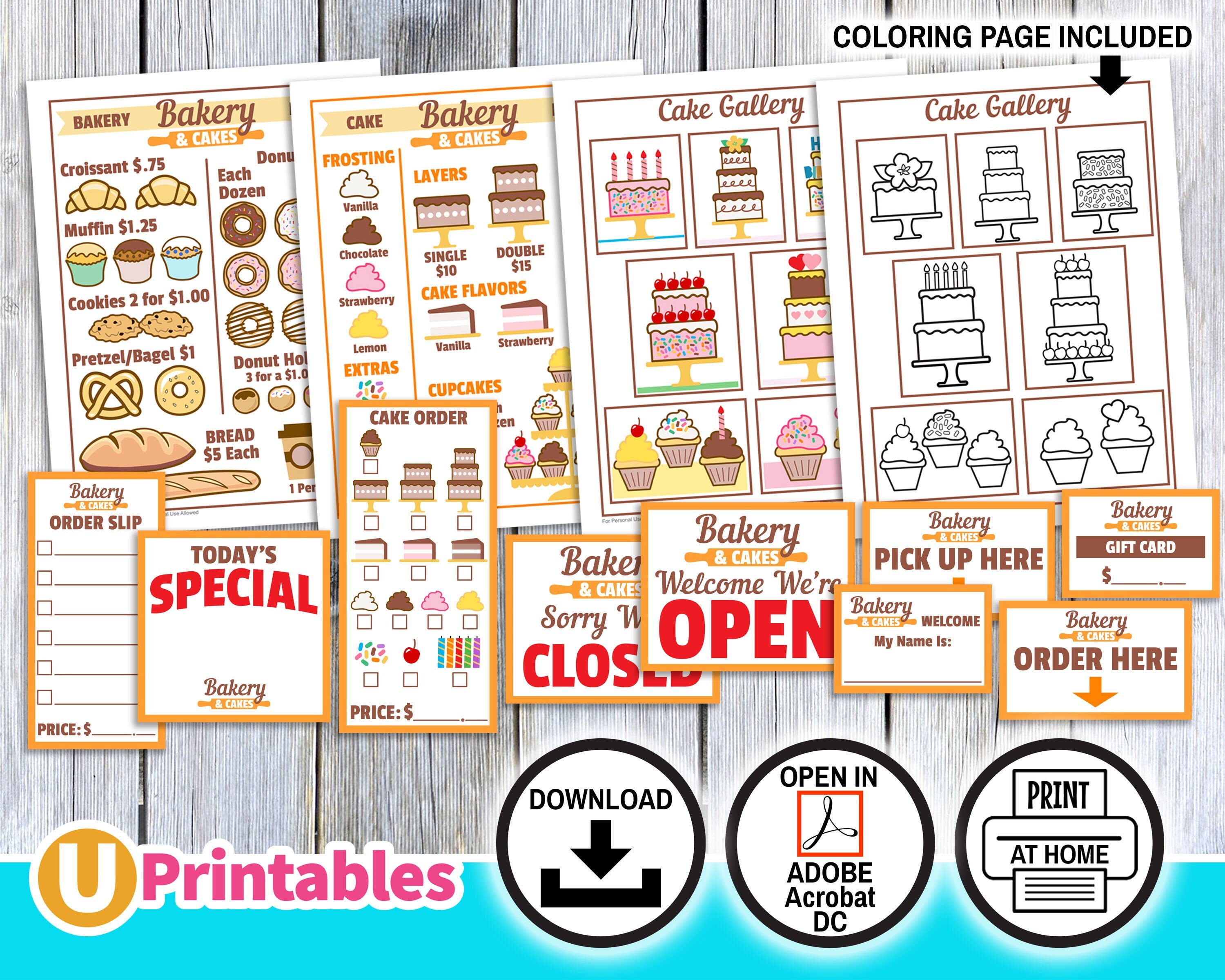 Pretend Play Printable Bakery and Cake Shop Set Instant | Etsy