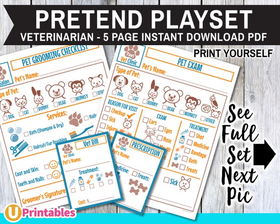 vet groomer pretend playset printable instant download etsy canada