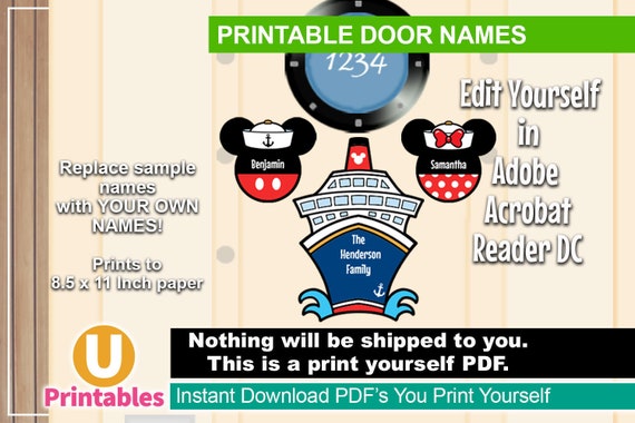 Printable Disney Cruise Stateroom Door Name Signs Diy Print Etsy