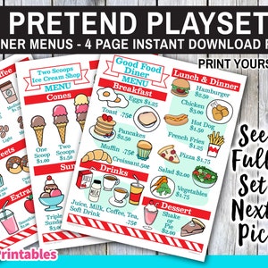 RESTAURANT / MENU Pretend Playset Printable - Menus Instant Download Printables - Cafe Diner Ice Cream Shop - Dramatic Play Home School PDF