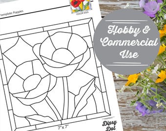 Poppies Stained Glass Pattern – Digital Download | Easy DIY Suncatcher Template