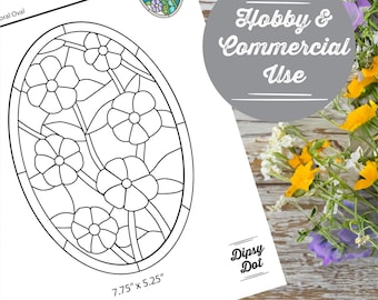 Fleurs dans un motif de vitrail ovale – Téléchargement numérique | Modèle DIY facile d'attrape-soleil