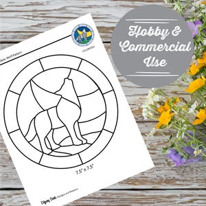 Wolf and Moon Stained Glass Pattern – Digital Download | Easy DIY Suncatcher Template image 1