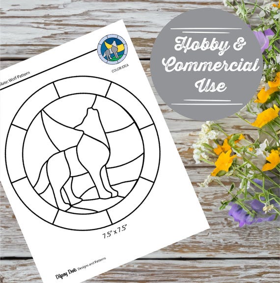 Wolf and Moon Stained Glass Pattern – Digital Download | Easy DIY Suncatcher Template