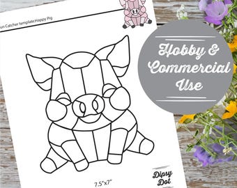 Happy Pig Stained Glass Suncatcher Pattern (Digital Download)