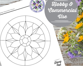 Geometric Floral Stained Glass Pattern – Digital Download | Easy DIY Suncatcher Template