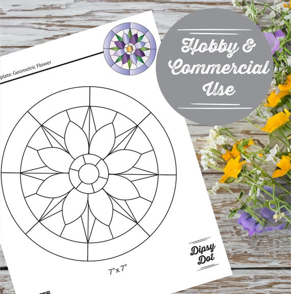 Geometric Floral Stained Glass Pattern – Digital Download | Easy DIY Suncatcher Template