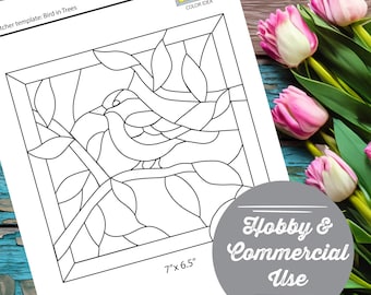 Bird Among Leaves Stained Glass Pattern | Easy DIY Suncatcher Template, DIGITAL DOWNLOAD