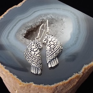 Sterling Silver Parrot Dangle Earrings, Balinese Style Earrings, Gift for Her