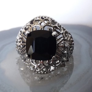 Natural Black Spinel Statement Ring, Size 7