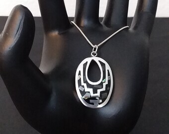 【Vintage Silver】 Taxco Wave Pendant Taxco Mexico Sterling Silver Deco Wave Choker Necklace