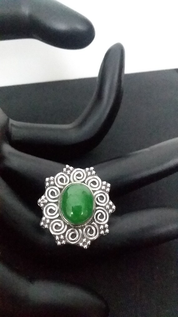 Burmese Green Jade Sterling Silver Ring TGW 5.13 cts.