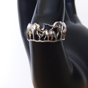 Elephant Family Sterling Silver Ring, Artisan Crafted Silver Ring, Size 7