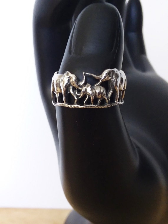 Elephant Family Sterling Silver Ring, Artisan Craf