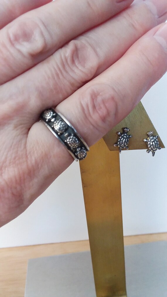 Sterling Silver Turtle Spinner Ring with Matching… - image 4