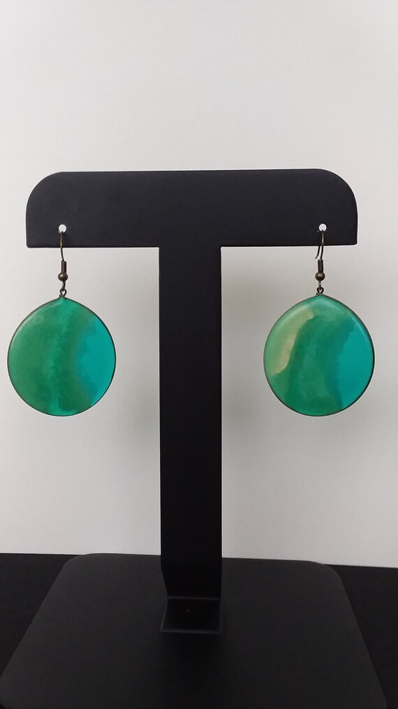 Antique Brass Resin Earrings, Vintage Resin Earrings,… Gem