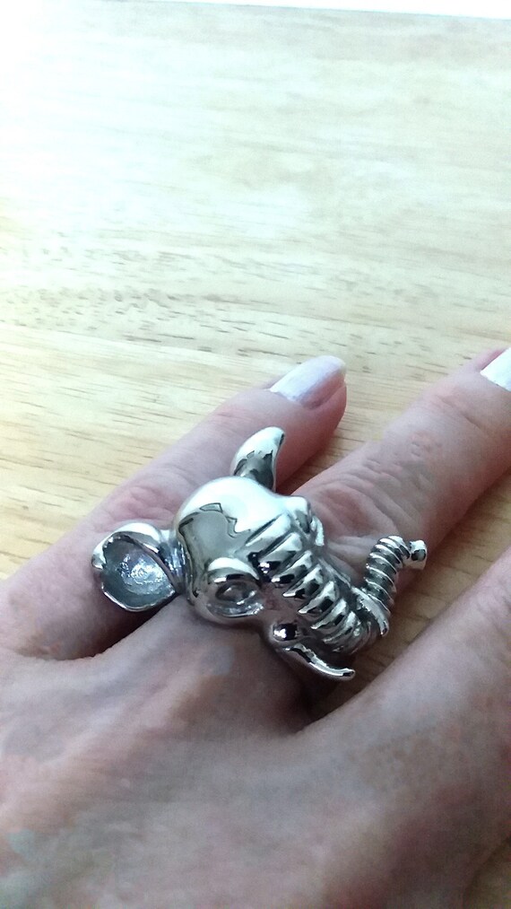 Elephant Head Statement Ring, Size 7 - image 3