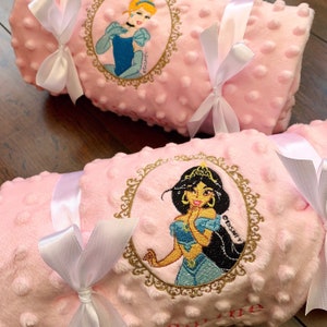 Personalised Princess Baby Blankets, Jasmine, Ariel, Belle, Rapunzel, Cinderella, Sleeping Beauty and Elsa