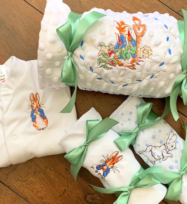 Beatrix Potter personalised baby blankets /Set,  Peter Rabbit gift set, Peter Rabbit blanket 