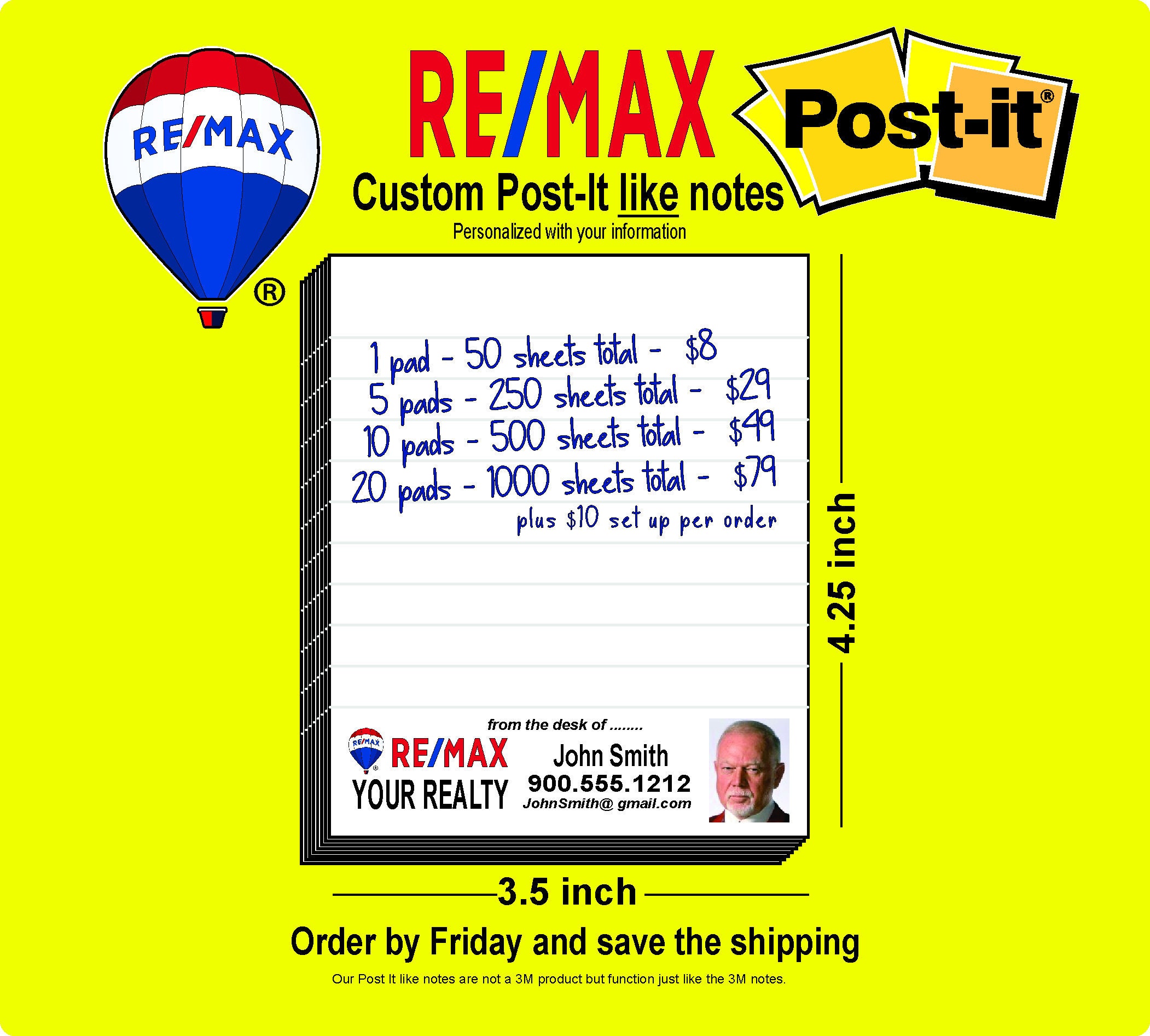 Remax Realtor Personalized 3.5 x 4.25 Post-It like | Etsy