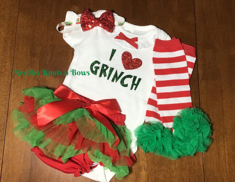 Grinch Bodysuit /& Bloomer Set Girls Christmas Outfit Baby Girls 4pc Christmas Grinch Bloomer Outfit Christmas Outfit Grinch Outfit