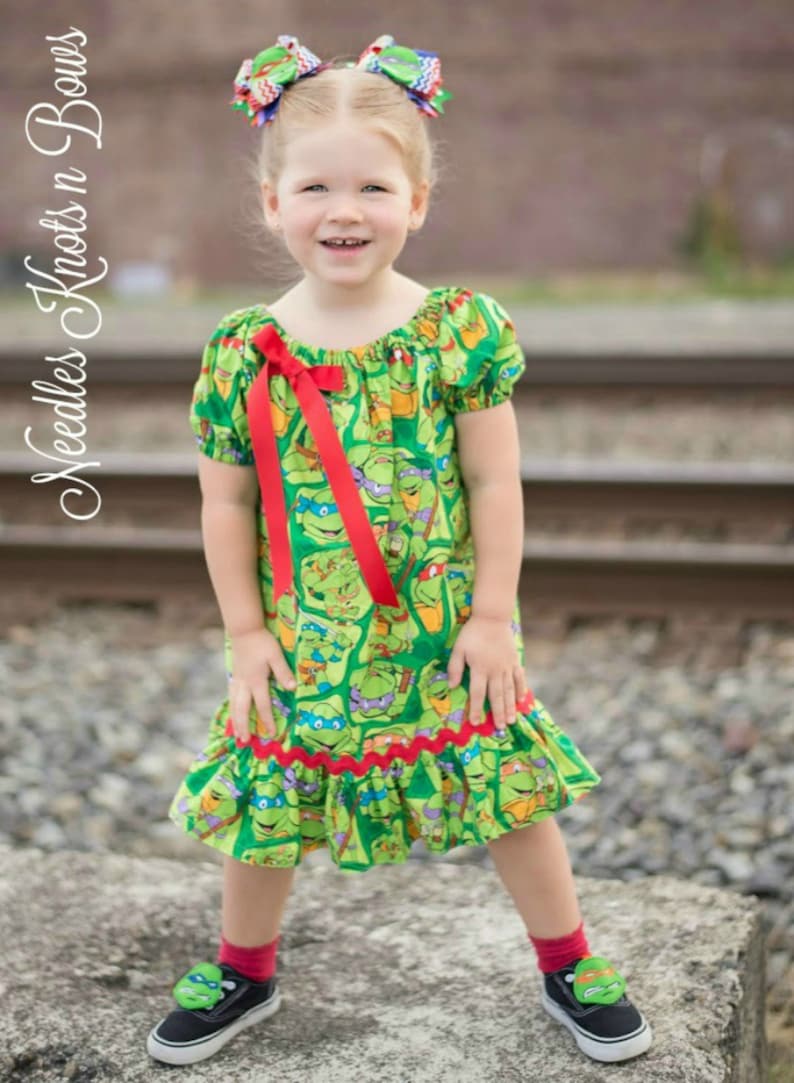 Ninja Turtles Handmade Peasant Dress Birthday Toddler Girls Various Sizes NEW