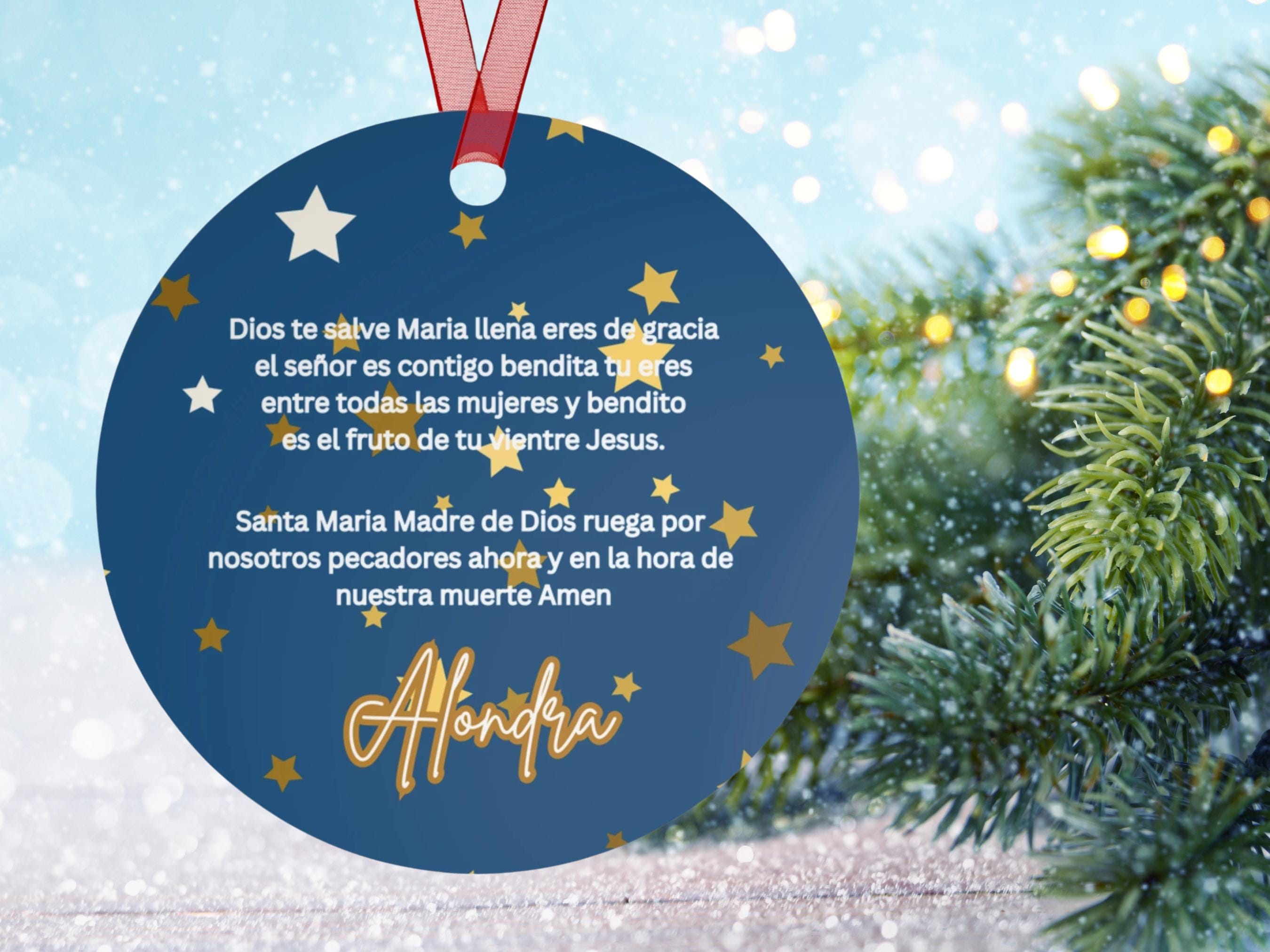 Our Lady of Guadalupe Hail Mary Prayer Spanish Quote Christmas Ornament ...